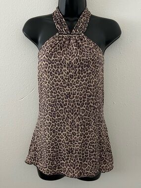 Vtg 90s Y2K Hot Kiss Mesh Leopard Animal Print Halter Top Sz M Going Out Mobwife
